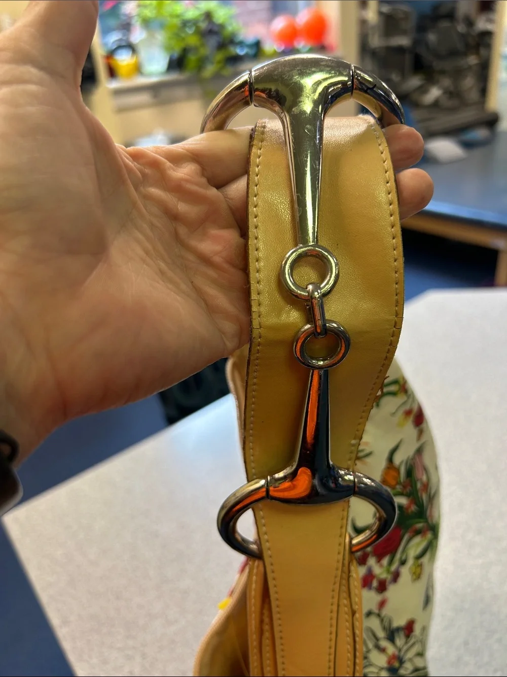 Floral Canvas Hobo Bag with Tan Handle